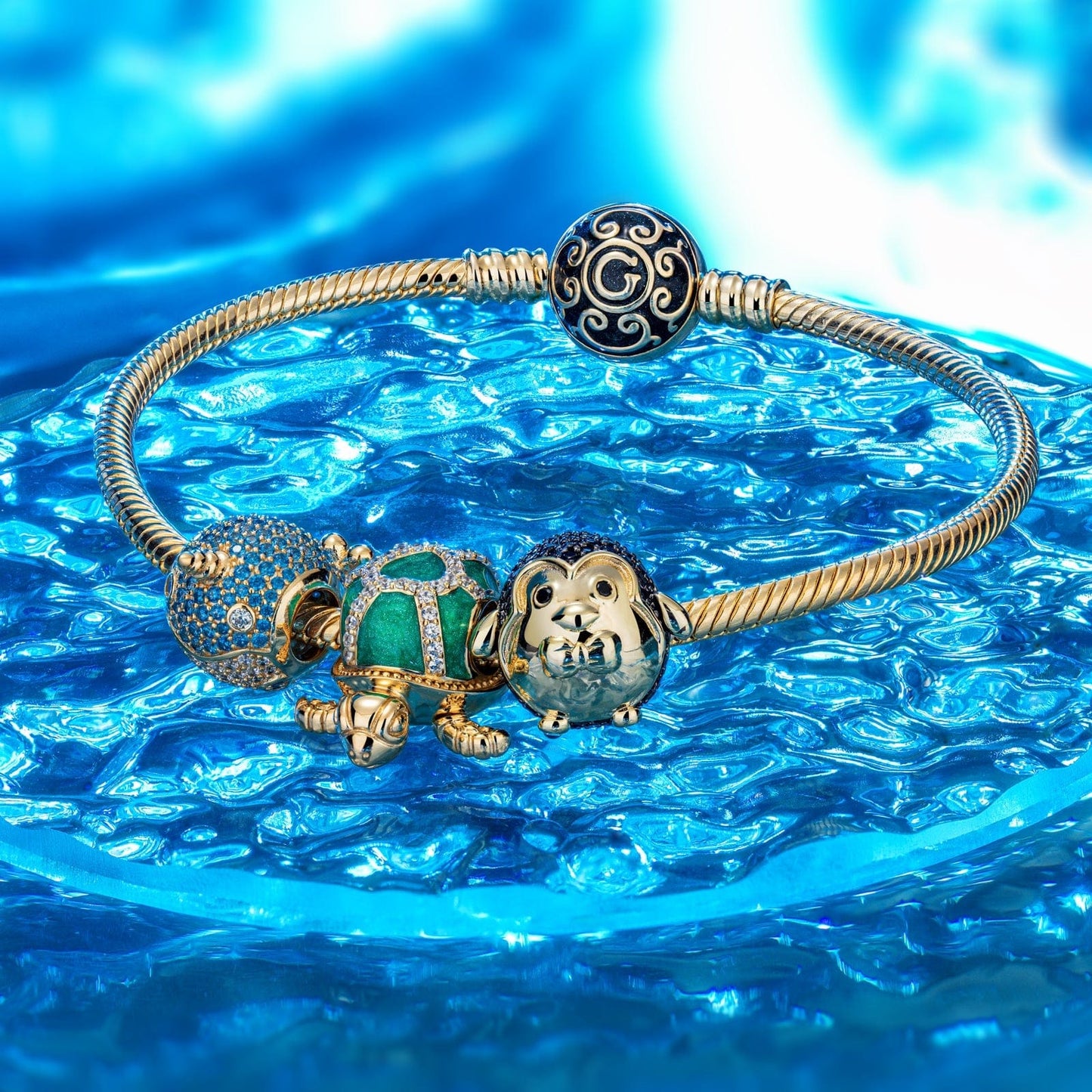 Cute Blue Narwhal Tarnish-resistant Silver Charms In 14K Gold Plated