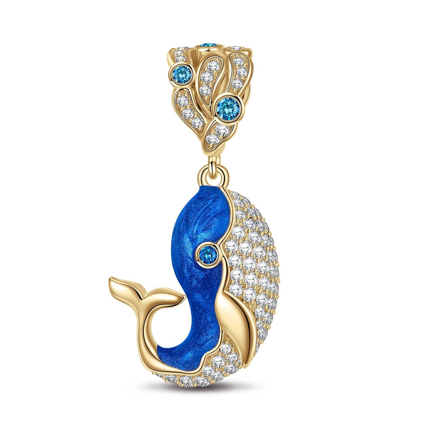 Cute Blue Whale Tarnish-resistant Silver Dangle Charms With Enamel In 14K Gold Plated