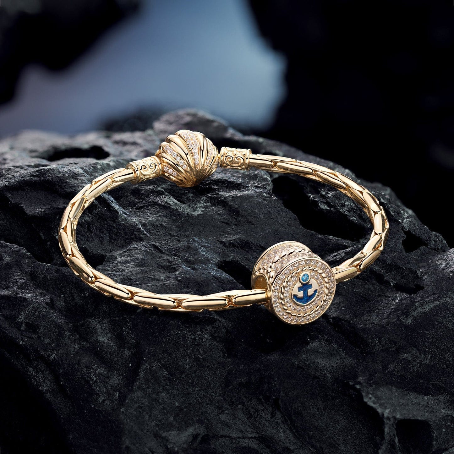 Blue Captain And His Anchor Tarnish-resistant Silver Charms With Enamel In 14K Gold Plated