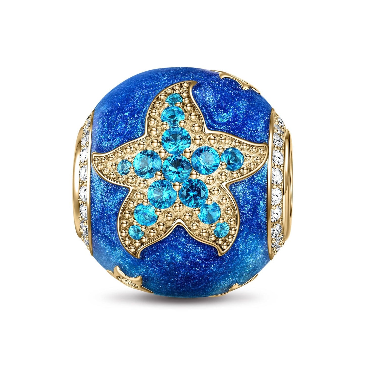 Cute Blue Starfish Tarnish-resistant Silver Charms With Enamel In 14K Gold Plated