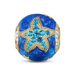 Cute Blue Starfish Tarnish-resistant Silver Charms With Enamel In 14K Gold Plated