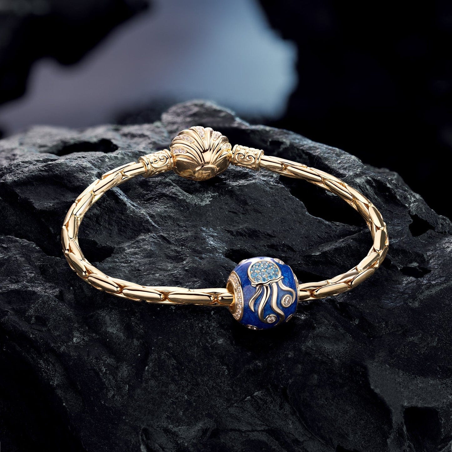 Jellyfish Tarnish-resistant Silver Charms With Enamel In 14K Gold Plated