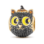 Halloween Black Cat Tarnish-resistant Silver Charms With Enamel In 14K Gold Plated