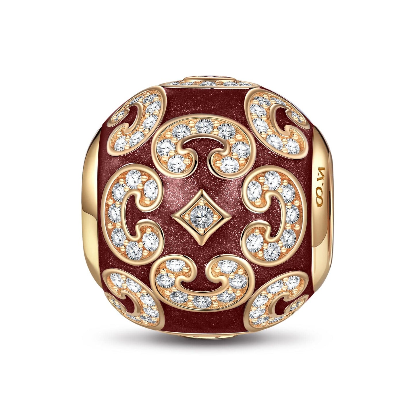 Burgundy Versailles Ball Tarnish-resistant Silver Charms With Enamel In 14K Gold Plated