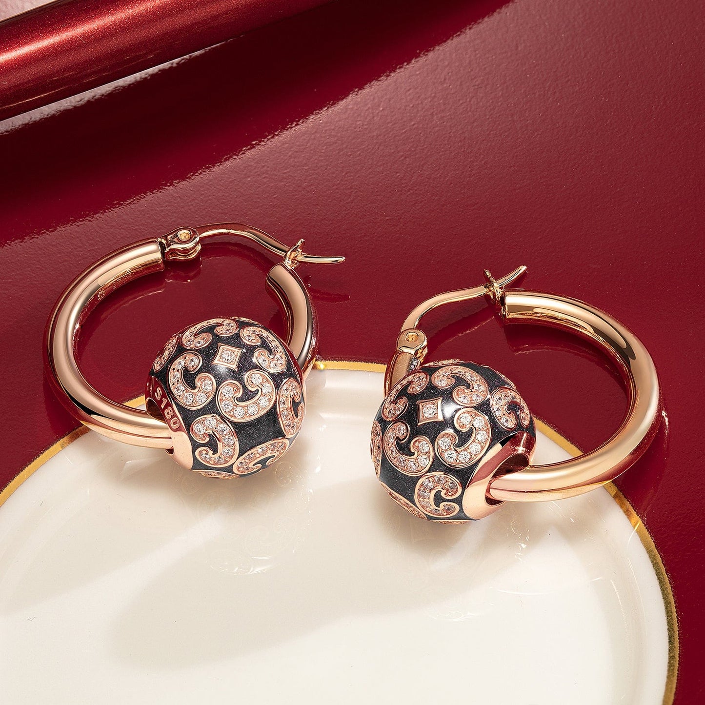 Versailles Ball Tarnish-resistant Silver Charms With Enamel In Rose Gold Plated