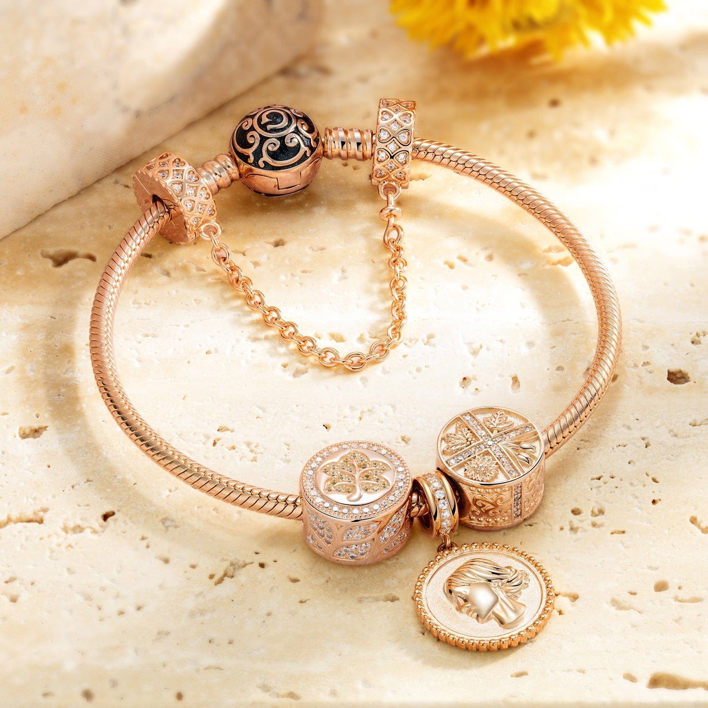 Wheel Of Seasons Tarnish-resistant Silver Charms In Rose Gold Plated