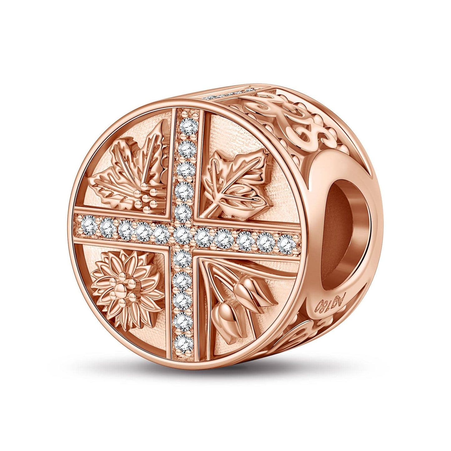 Wheel Of Seasons Tarnish-resistant Silver Charms In Rose Gold Plated