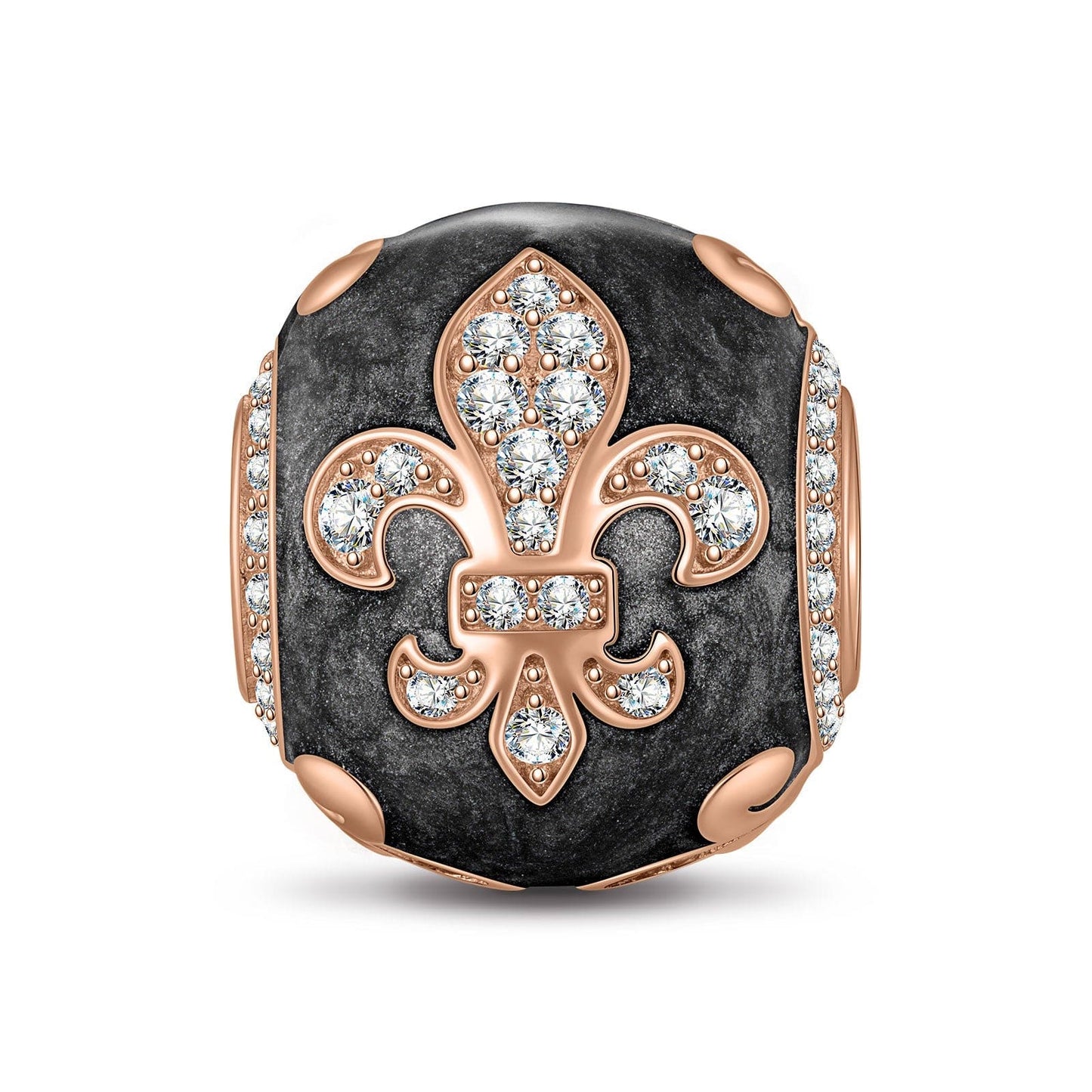 Glorious Black Iris Tarnish-resistant Silver Charms With Enamel In Rose Gold Plated