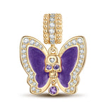 Skull And Purple Butterfly Tarnish-resistant Silver Dangle Charms With Enamel In 14K Gold Plated