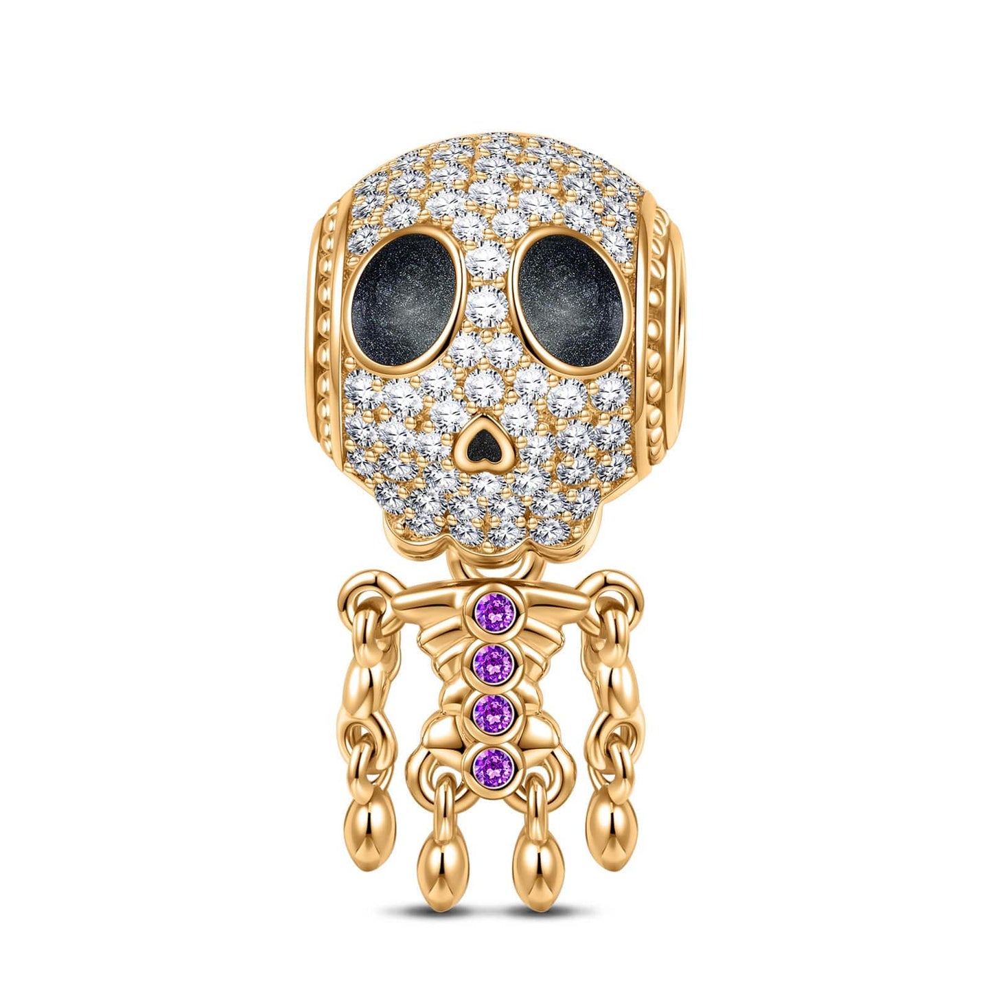 Lady Skeleton Tarnish-resistant Silver Charms With Enamel In 14K Gold Plated