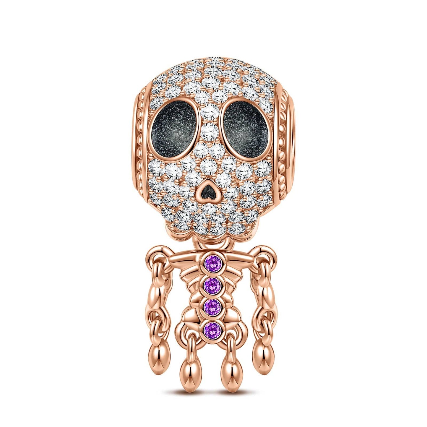 Lady Skeleton Tarnish-resistant Silver Dangle Charms With Enamel In Rose Gold Plated