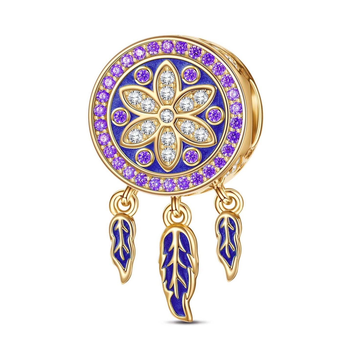 Purple Dreamcatcher Tarnish-resistant Silver Dangle Charms With Enamel In 14K Gold Plated