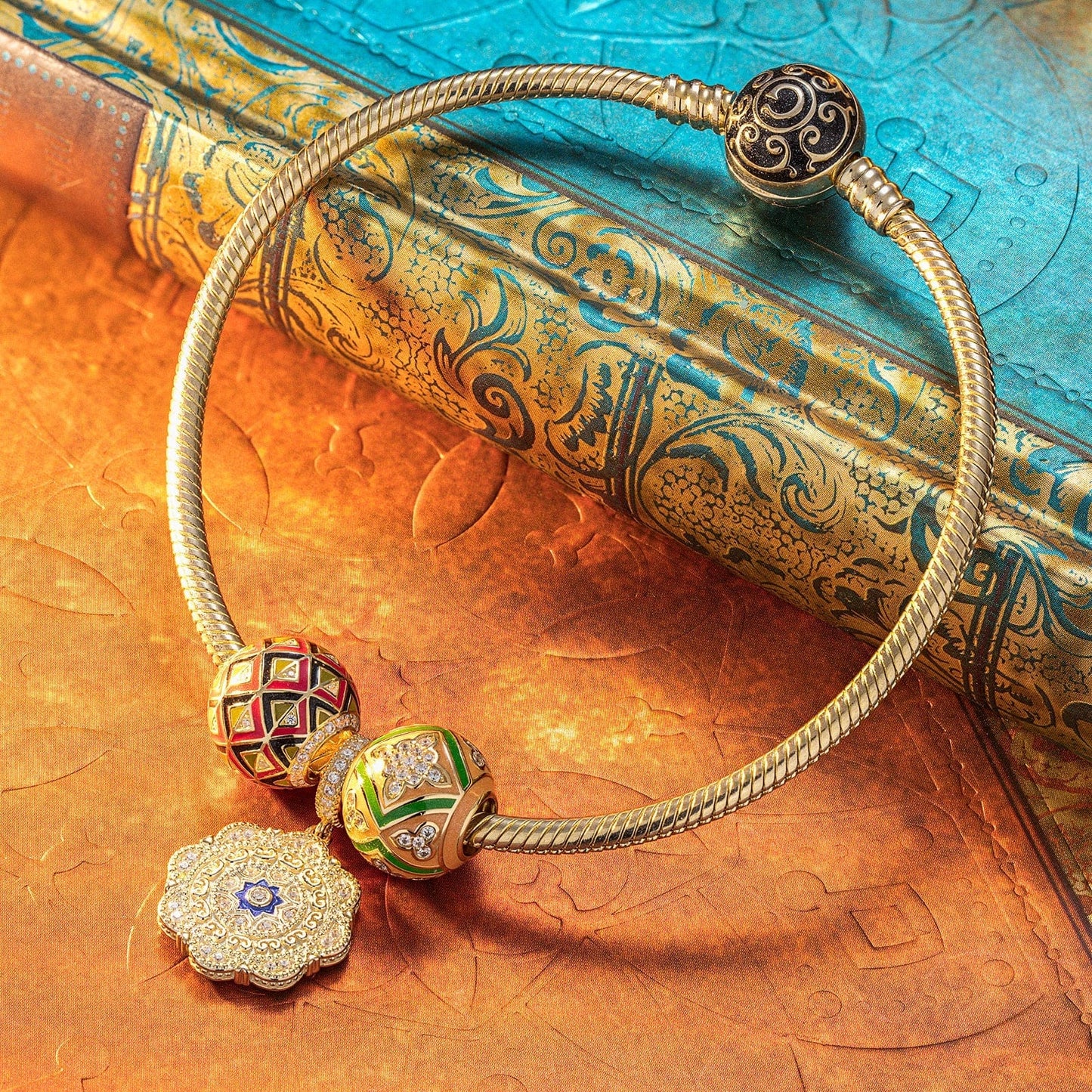 Colour Kaleidoscope Tarnish-resistant Silver Charms With Enamel In 14K Gold Plated