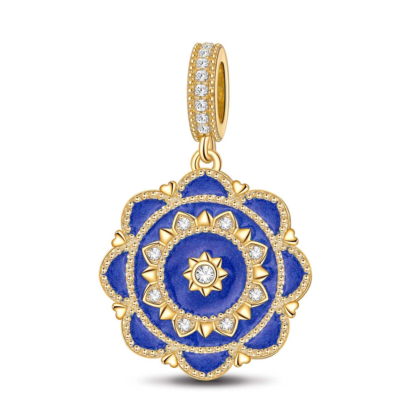 Blue Rose Flowers Tarnish-resistant Silver Dangle Charms With Enamel In 14K Gold Plated