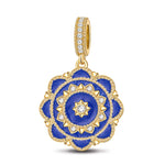 Blue Rose Flowers Tarnish-resistant Silver Dangle Charms With Enamel In 14K Gold Plated