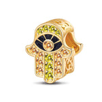 Hamasa Hand Tarnish-resistant Silver Charms With Enamel In 14K Gold Plated