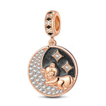 Moon With Stars Tarnish-resistant Silver Dangle Charms With Enamel In Rose Gold Plated