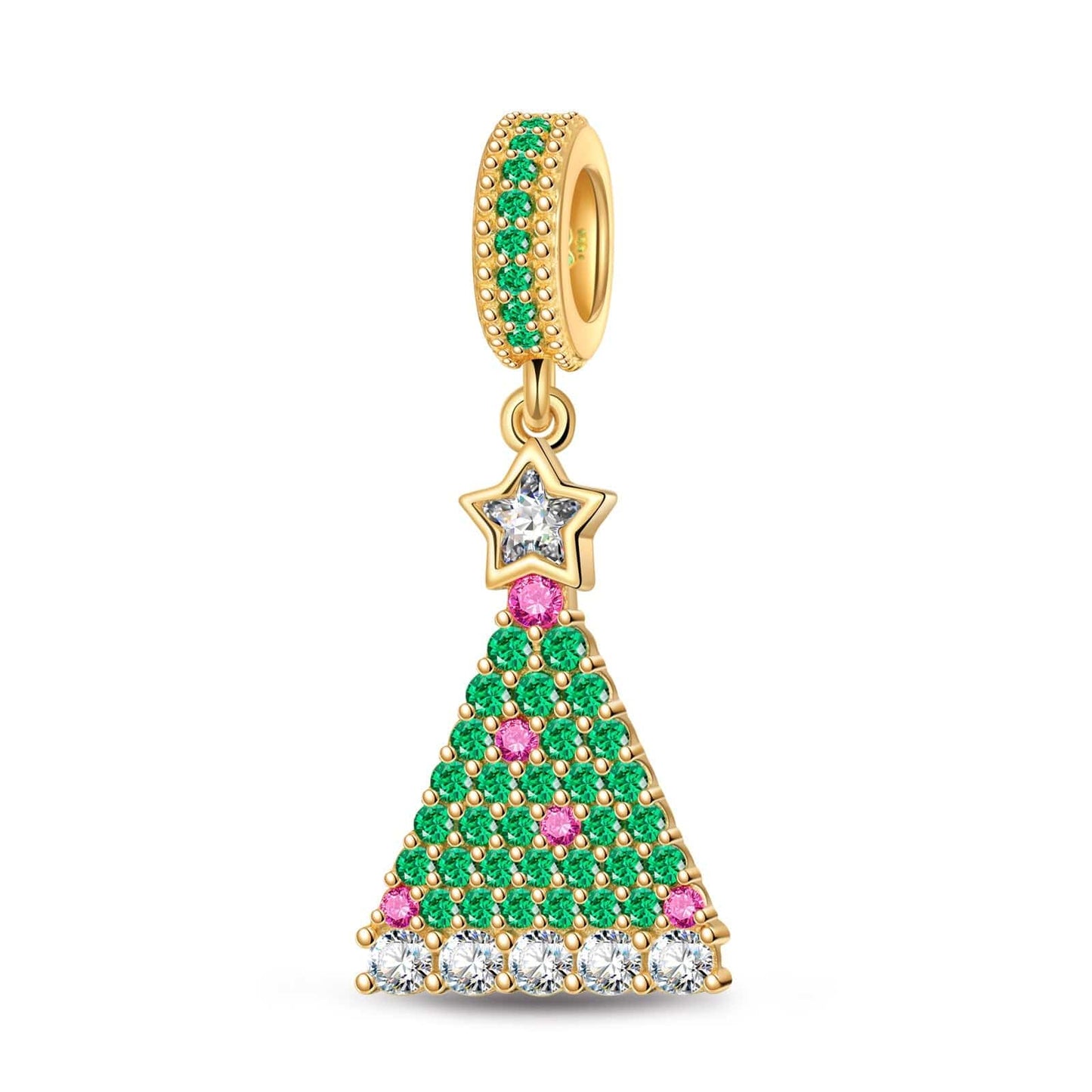 Green Magical Christmas Tree Tarnish-resistant Silver Dangle Charms In 14K Gold Plated