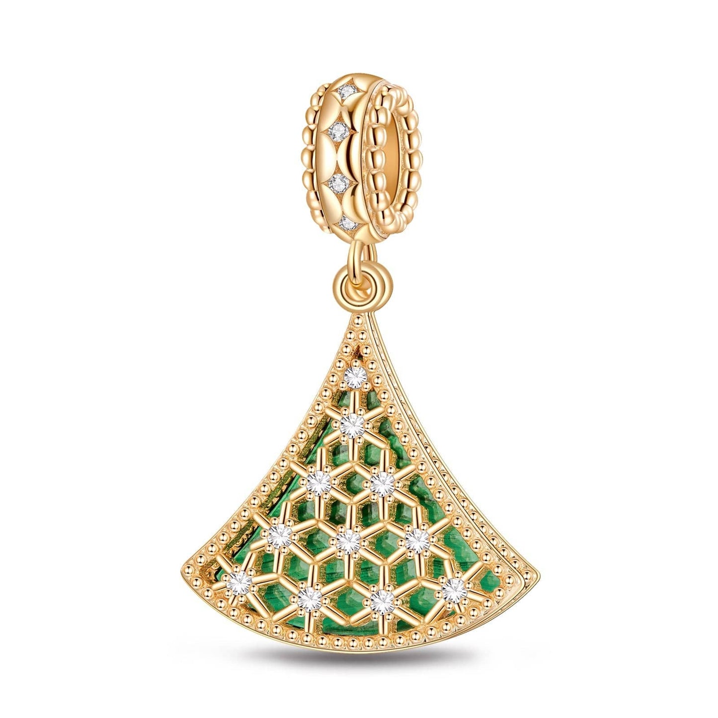 Green Lucky Christmas Tree Tarnish-resistant Silver Dangle Charms With Enamel In 14K Gold Plated