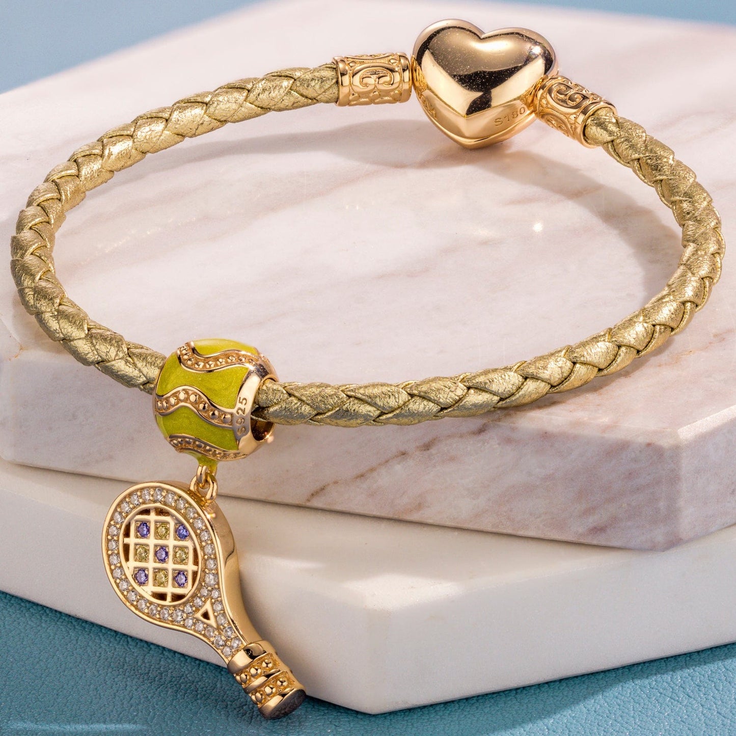 Tennis Challenge Tarnish-resistant Silver Charms With Enamel In 14K Gold Plated