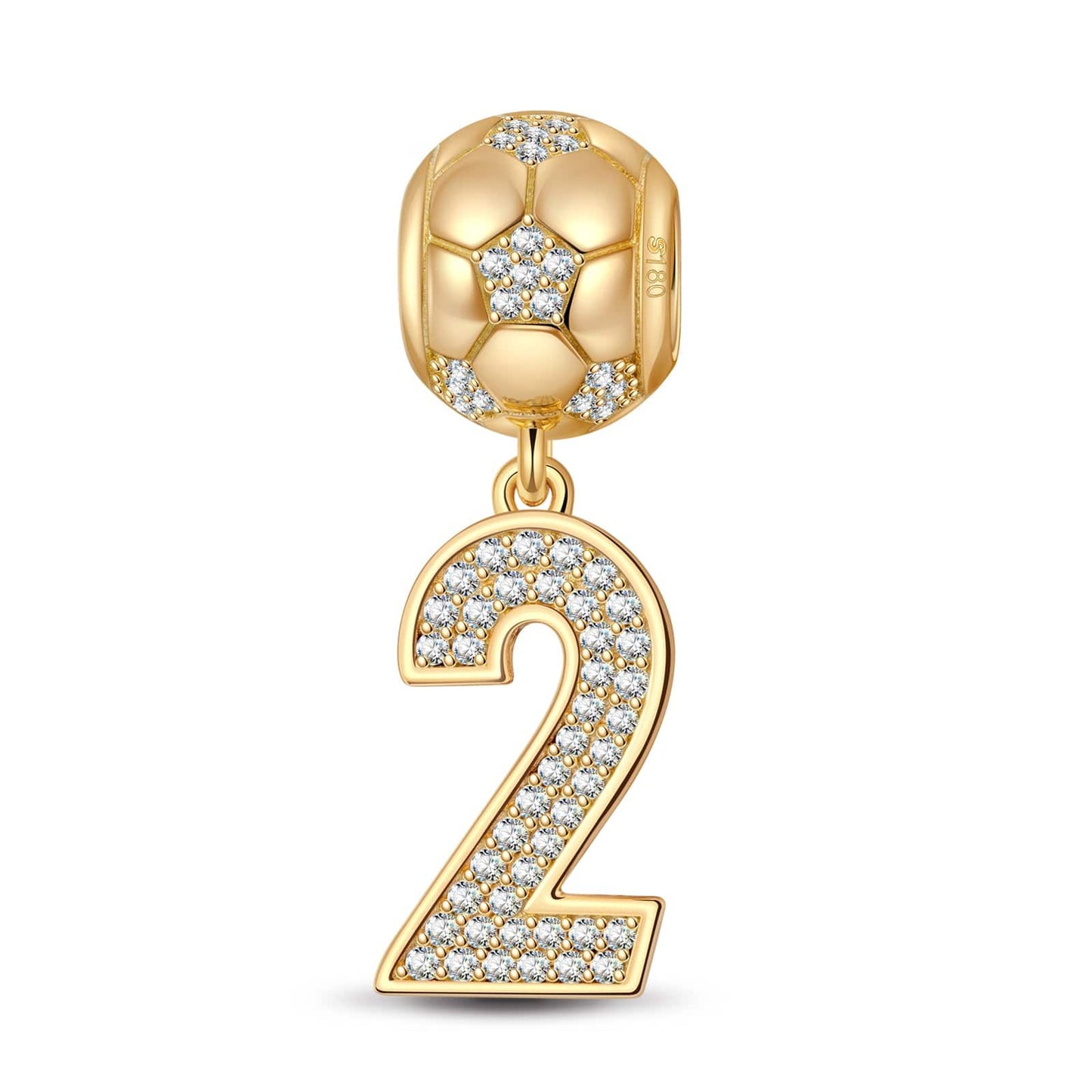 Number Two Tarnish-resistant Silver Charms In 14K Gold Plated