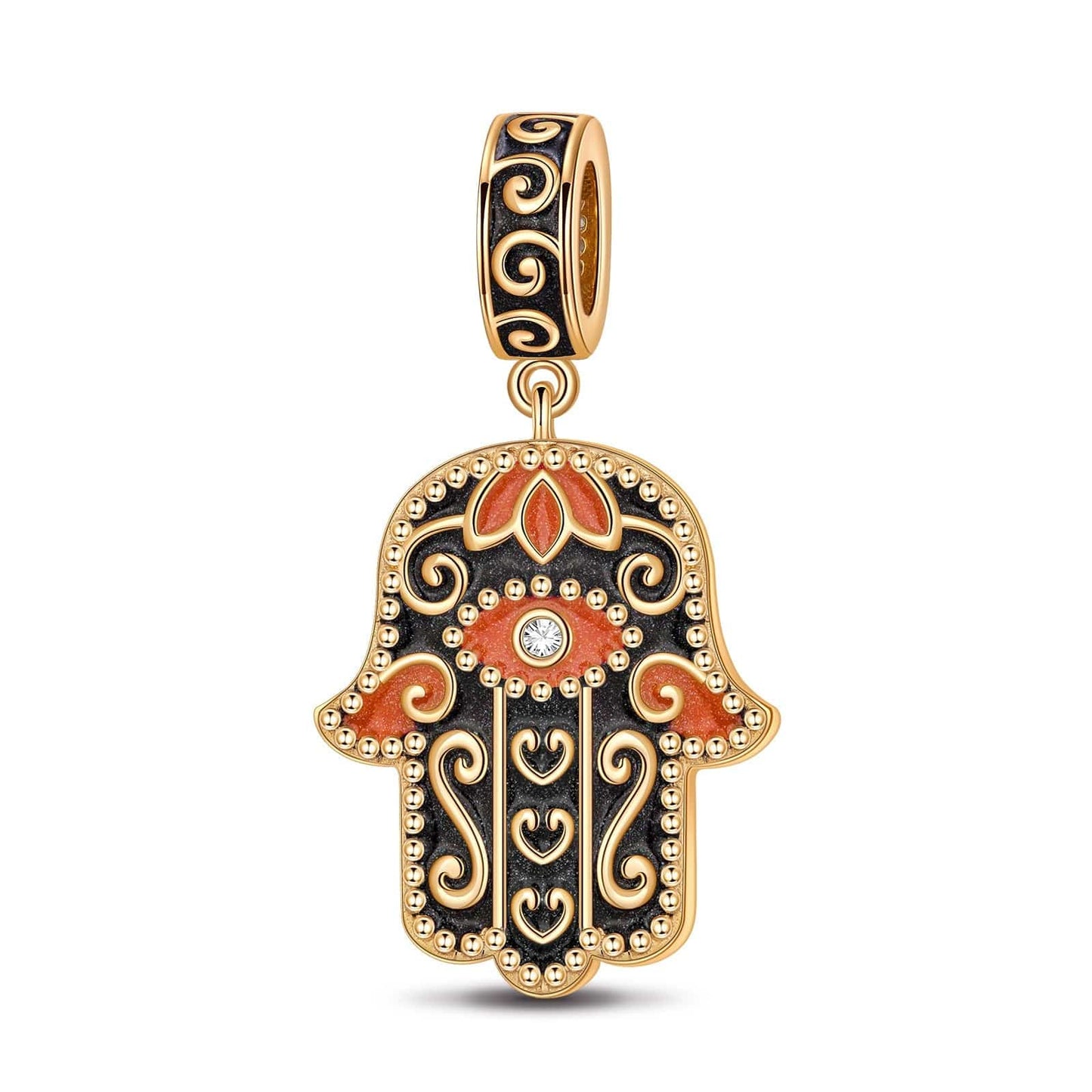 khamsah Tarnish-resistant Silver Dangle Charms With Enamel In 14K Gold Plated