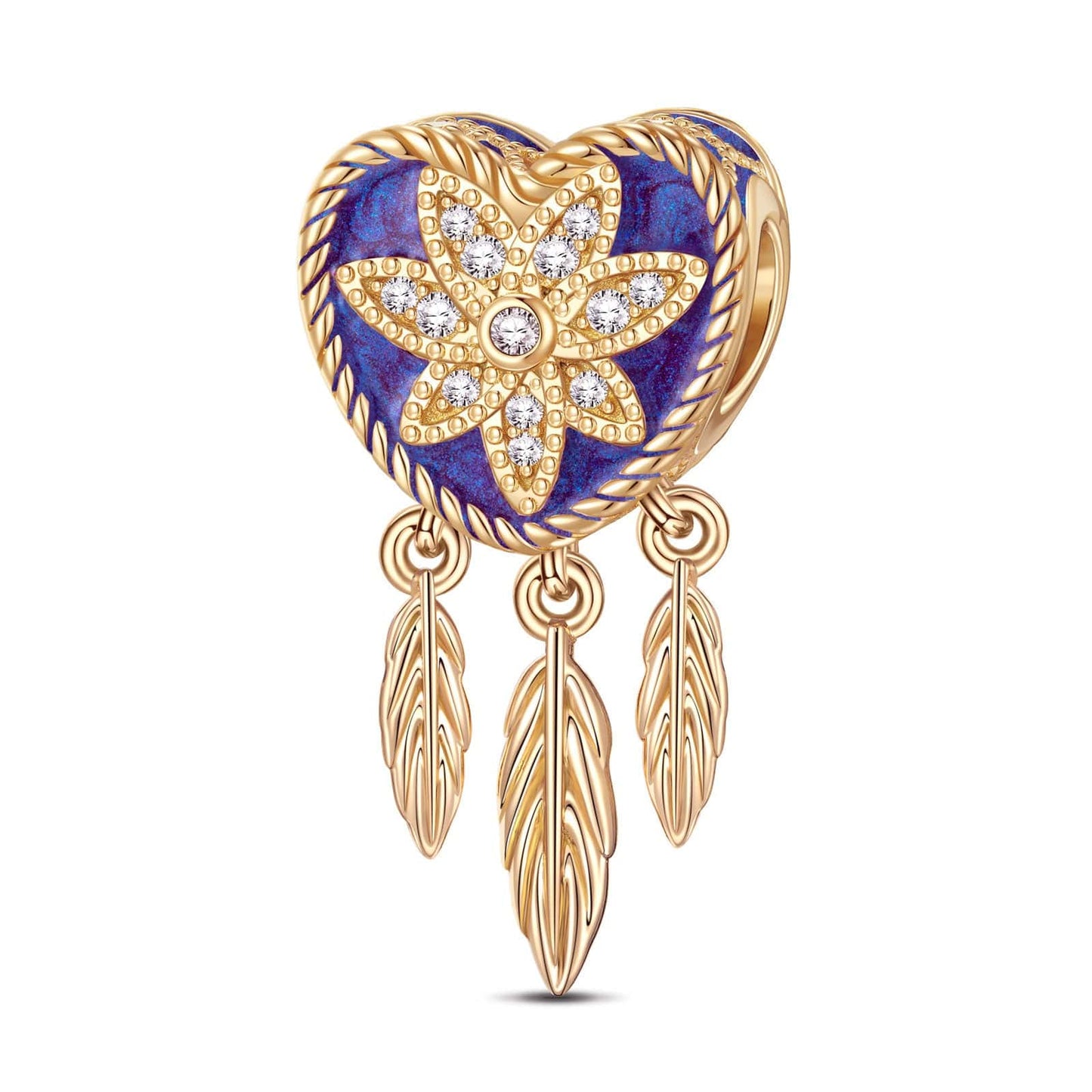 Dreamcatcher Tarnish-resistant Silver Dangle Charms With Enamel In 14K Gold Plated