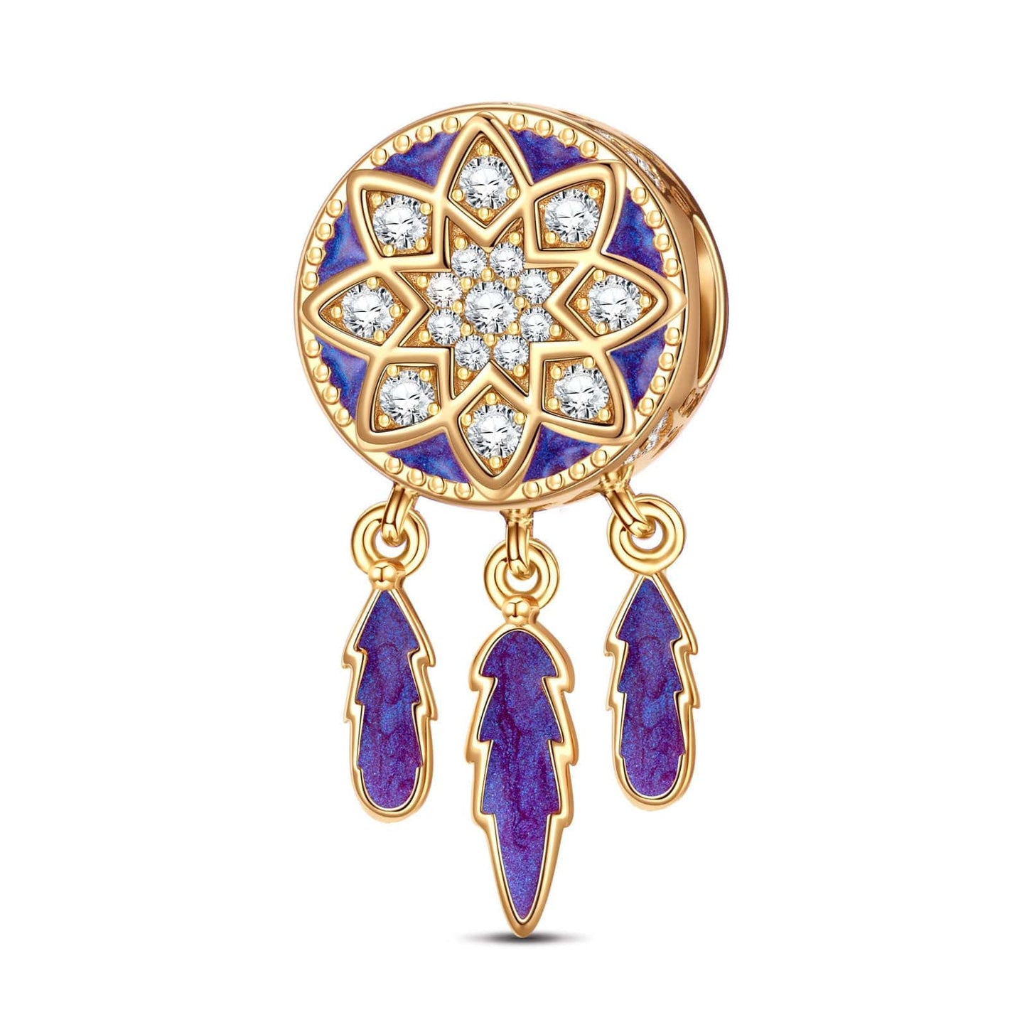 Dreamcatcher Tarnish-resistant Silver Dangle Charms With Enamel In 14K Gold Plated