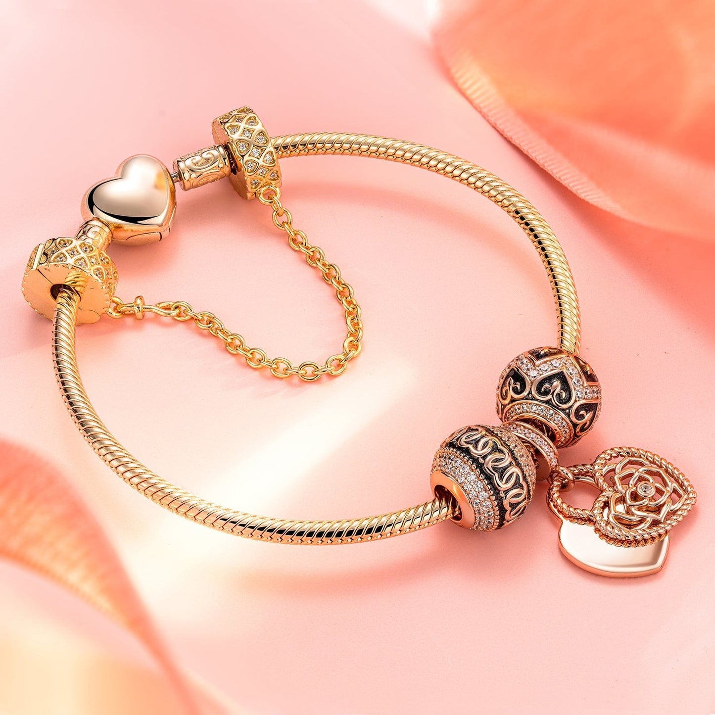 Lock Your Love Tarnish-resistant Silver Dangle Charms In Rose Gold Plated