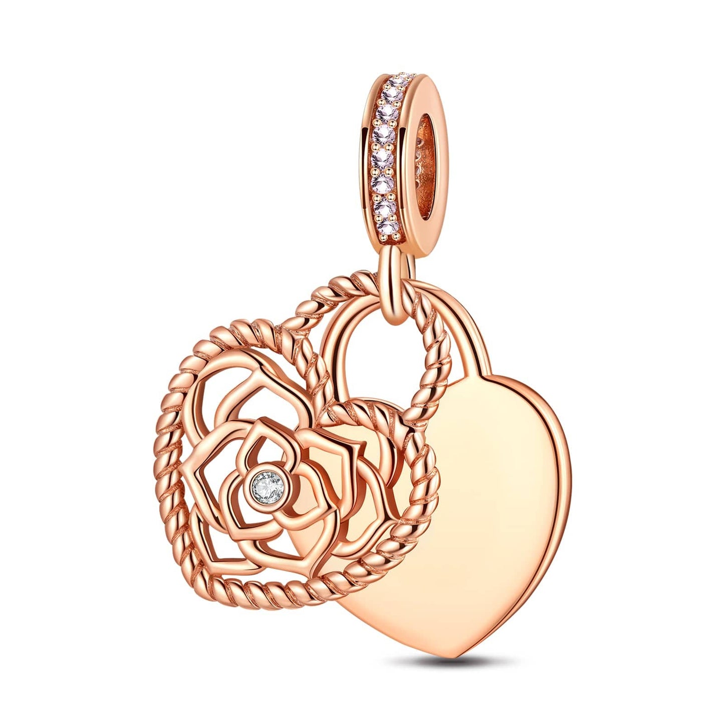 Lock Your Love Tarnish-resistant Silver Dangle Charms In Rose Gold Plated