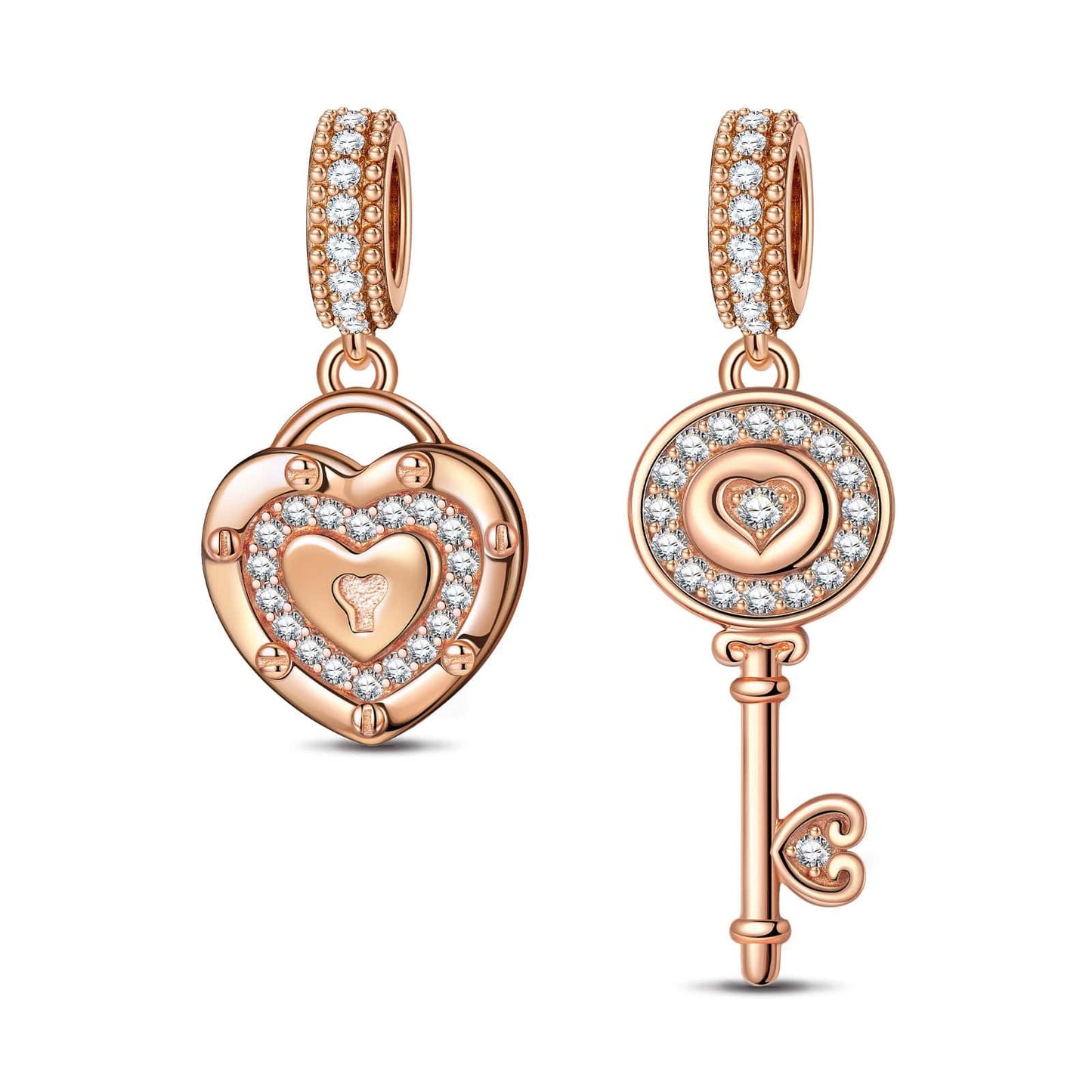 Key to Heart Tarnish-resistant Silver Charms In Rose Gold Plated