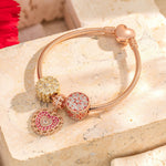 Prosperous Flowers Tarnish-resistant Silver Charms With Enamel In Rose Gold Plated