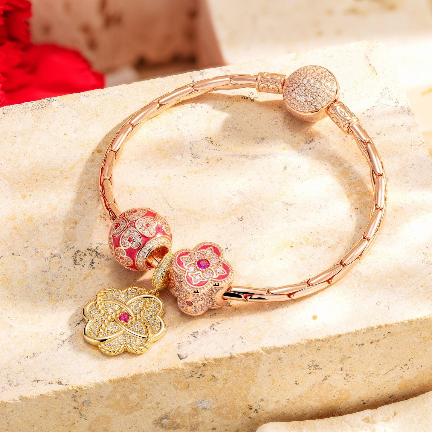 Encounter Luck Tarnish-resistant Silver Charms With Enamel In Rose Gold Plated