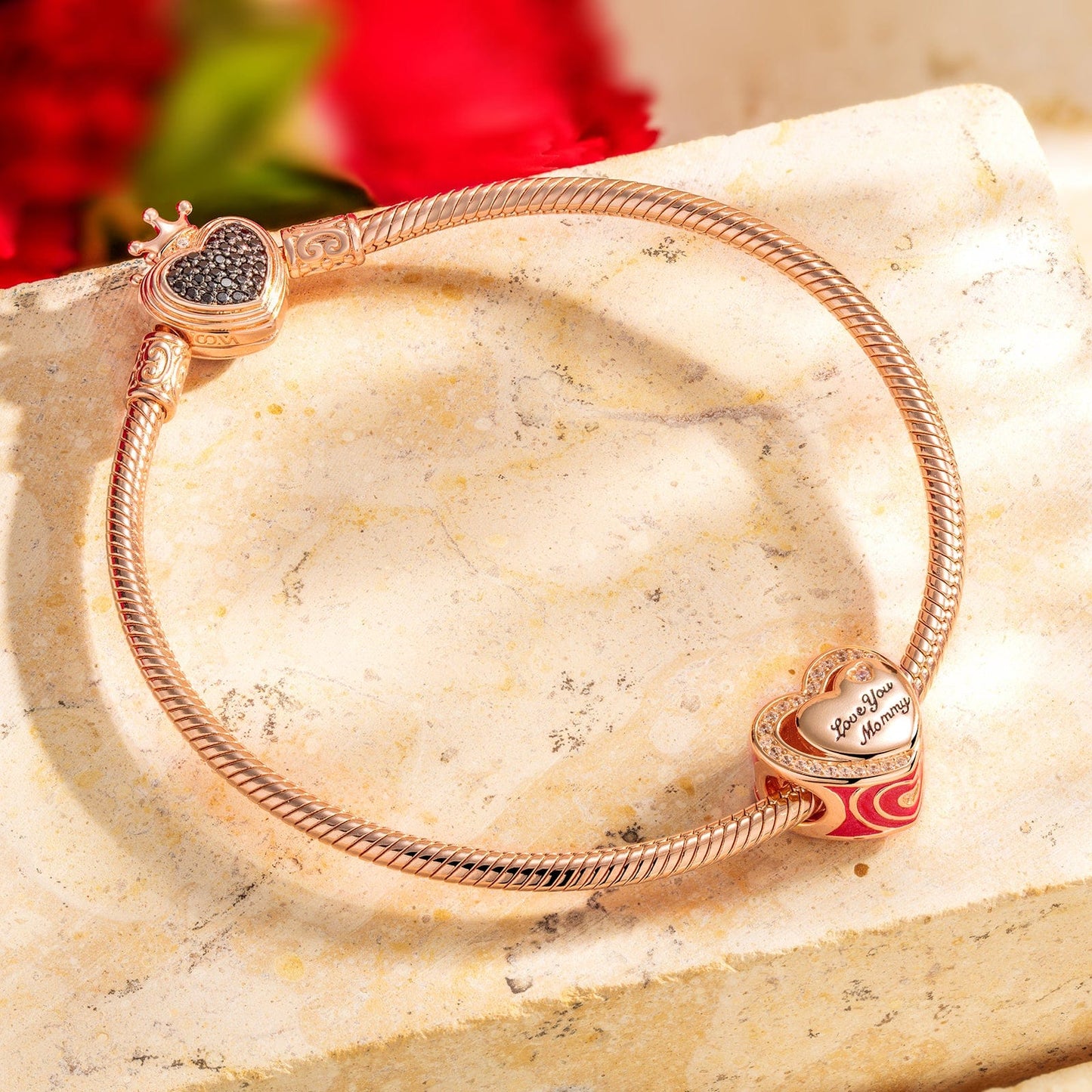 Heart To Heart Tarnish-resistant Silver Charms With Enamel In Rose Gold Plated