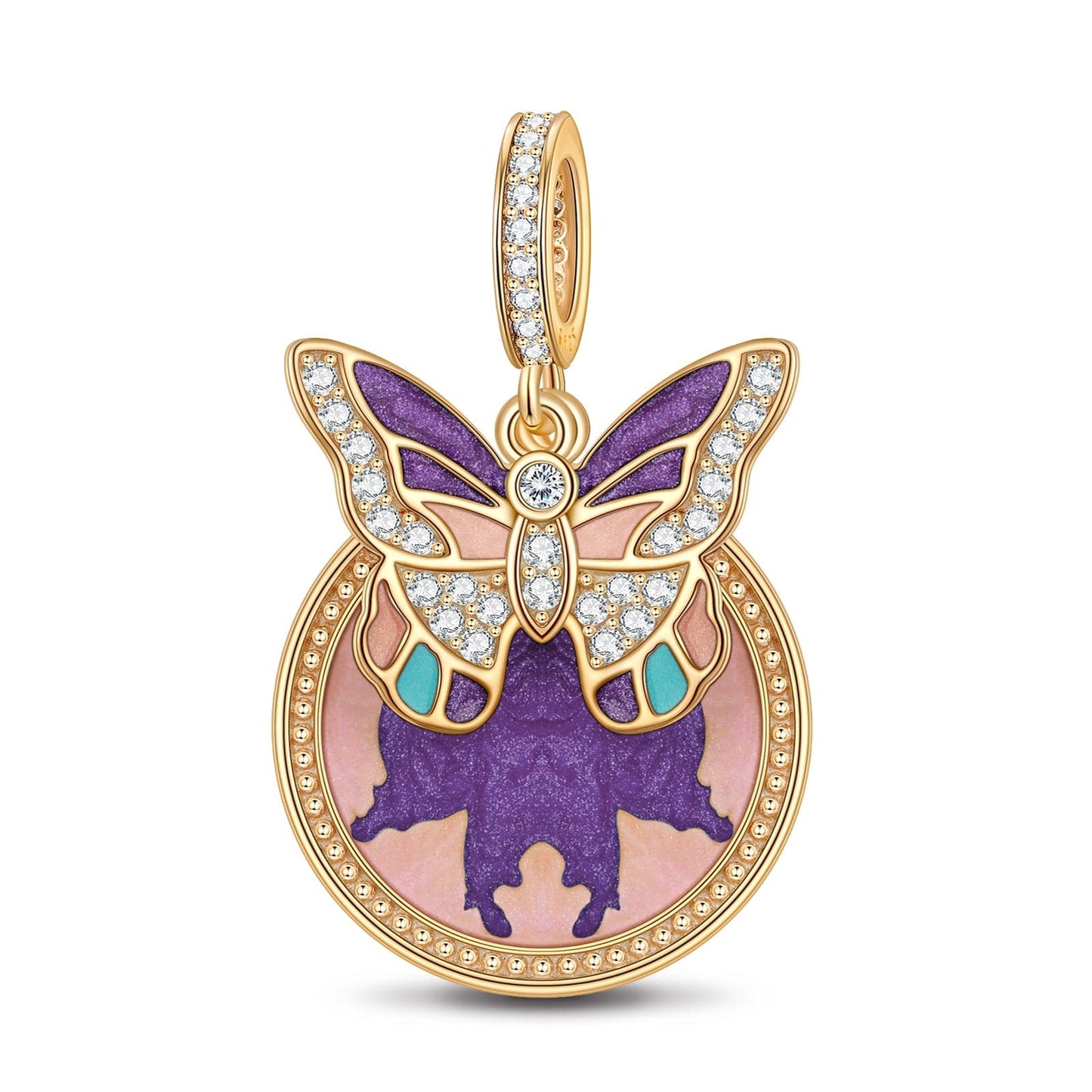 Green Summer's Butterfly Tarnish-resistant Silver Dangle Charms With Enamel In 14K Gold Plated