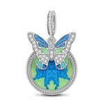 Green Summer's Butterfly Tarnish-resistant Silver Dangle Charms With Enamel In White Gold Plated