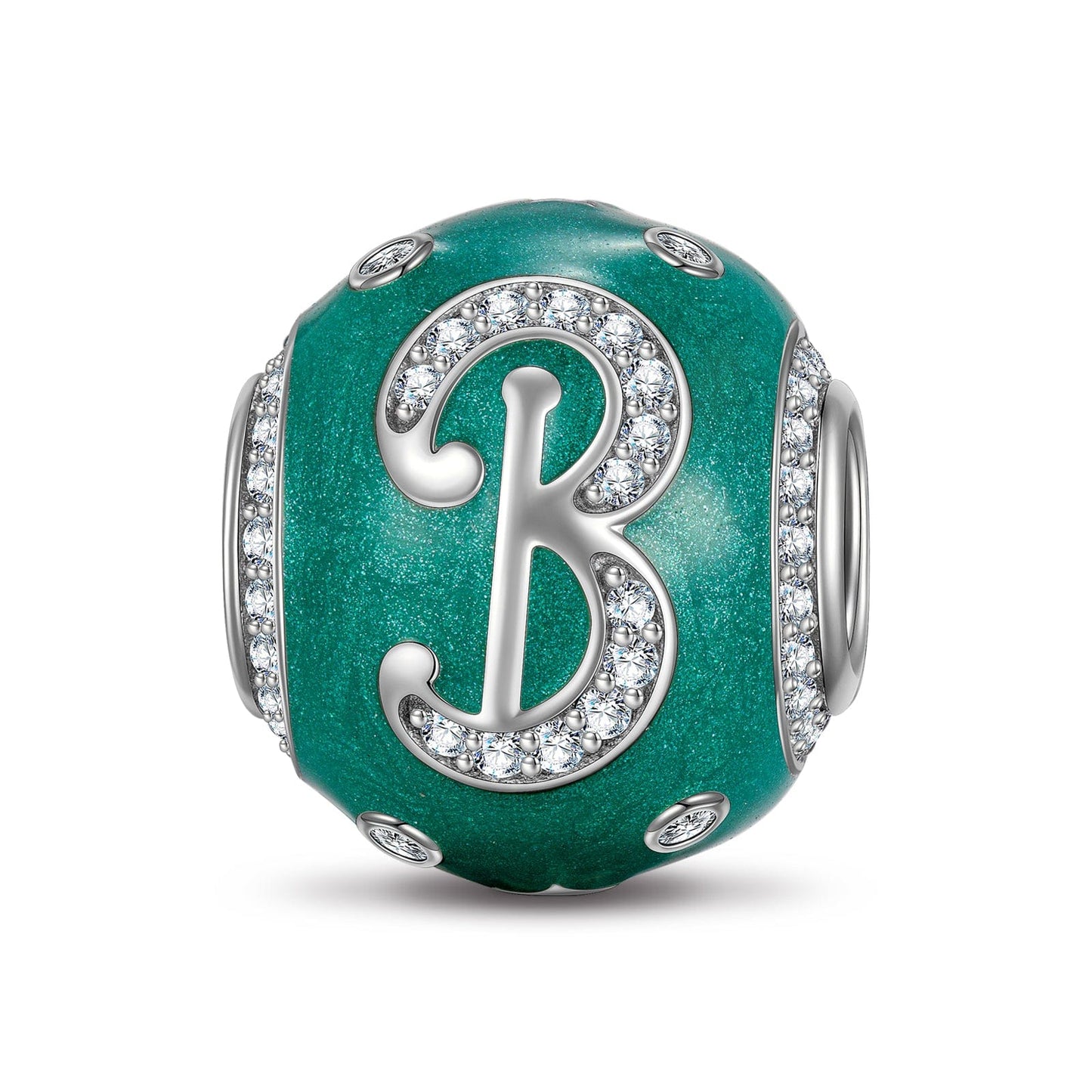 Letter B Tarnish-resistant Silver Charms With Enamel In White Gold Plated