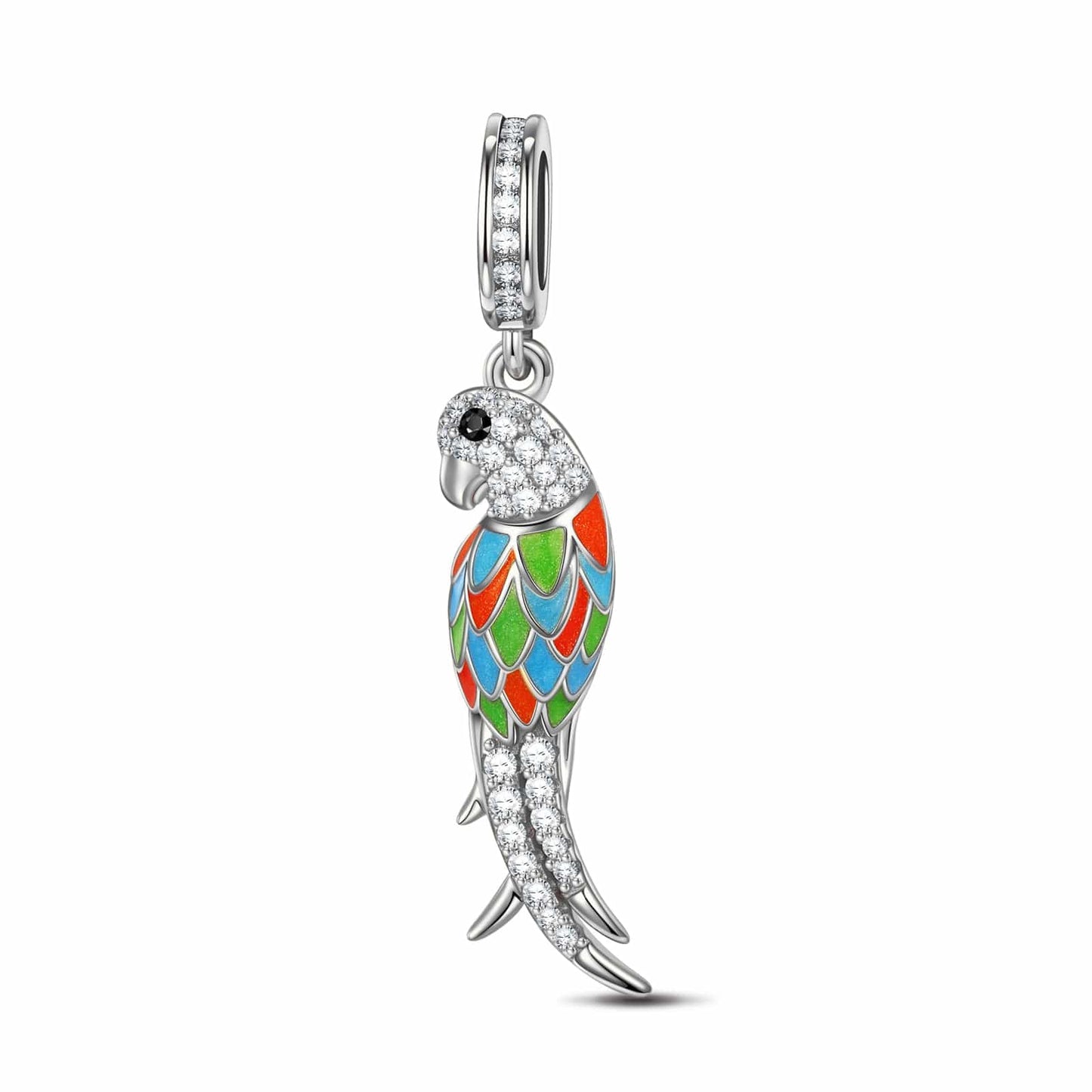 Kingfisher Tarnish-resistant Silver Dangle Charms With Enamel In White Gold Plated