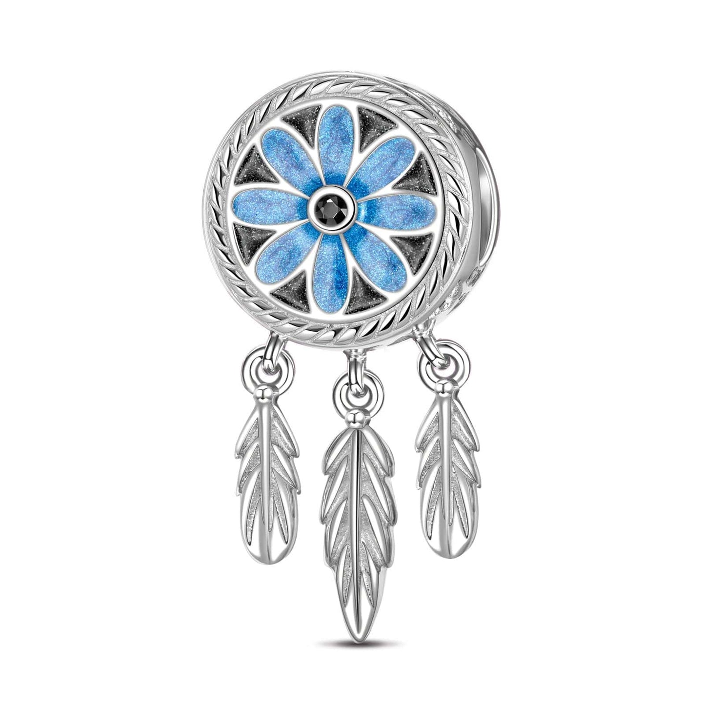 Dreamcatcher XL Size Tarnish-resistant Silver Charms With Enamel In White Gold Plated For Men