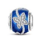 Butterflies in Tandem Tarnish-resistant Silver Charms With Enamel In White Gold Plated