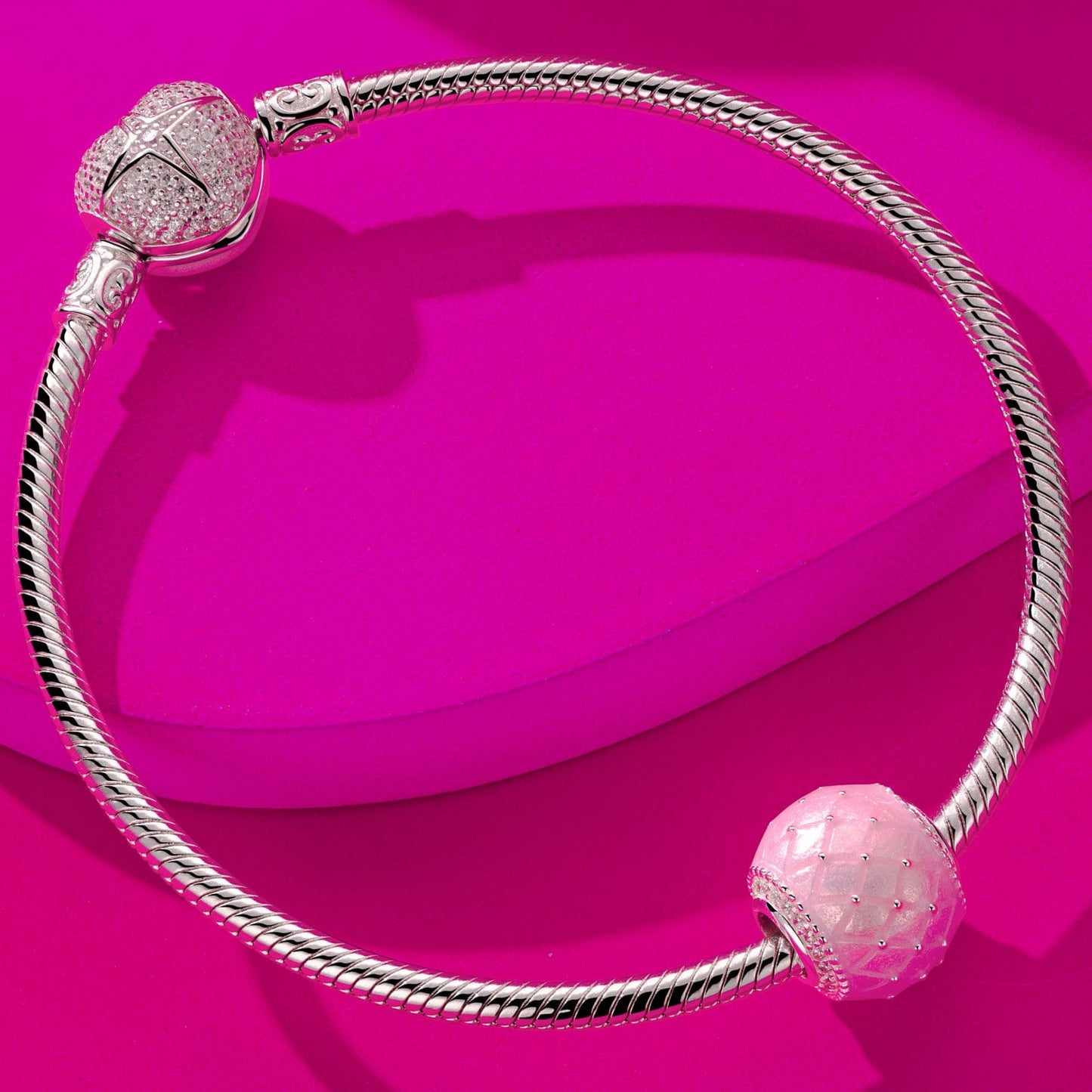 Pink Rattle Tarnish-resistant Silver Charms With Enamel In White Gold Plated