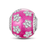 Rose Pink Flowers Tarnish-resistant Silver Charms With Enamel In White Gold Plated