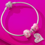 Pink Flowers Tarnish-resistant Silver Charms With Enamel In White Gold Plated