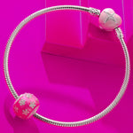 Rose Pink Flowers Tarnish-resistant Silver Charms With Enamel In White Gold Plated