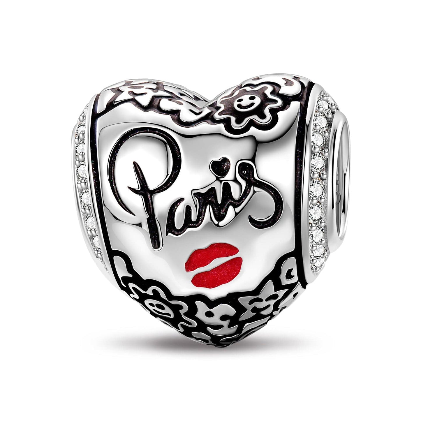 Kiss in Paris Tarnish-resistant Silver Charms With Enamel In White Gold Plated