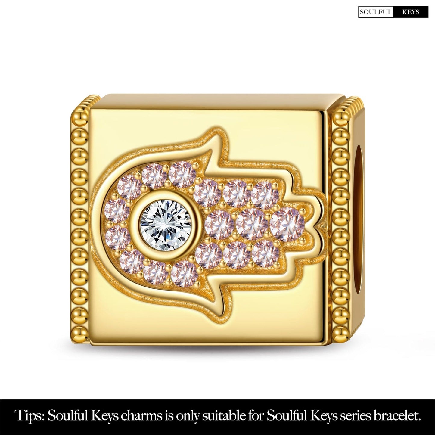 The Hamasa Hand Tarnish-resistant Silver Rectangular Charms In 14K Gold Plated