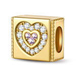 Heart In Heart Tarnish-resistant Silver Rectangular Charms In 14K Gold Plated