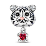 Tiger Baby Tarnish-resistant Silver Animal Charms With Enamel In White Gold Plated - Heartful Hugs Collection