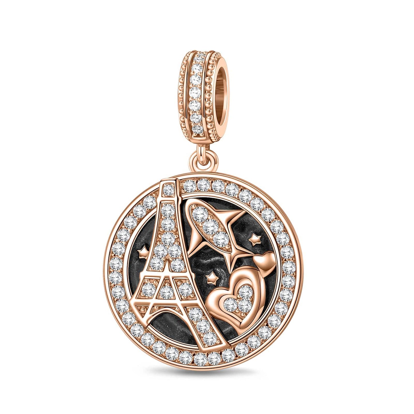 Fly to Paris Tarnish-resistant Silver Charms With Enamel In Rose Gold Plated