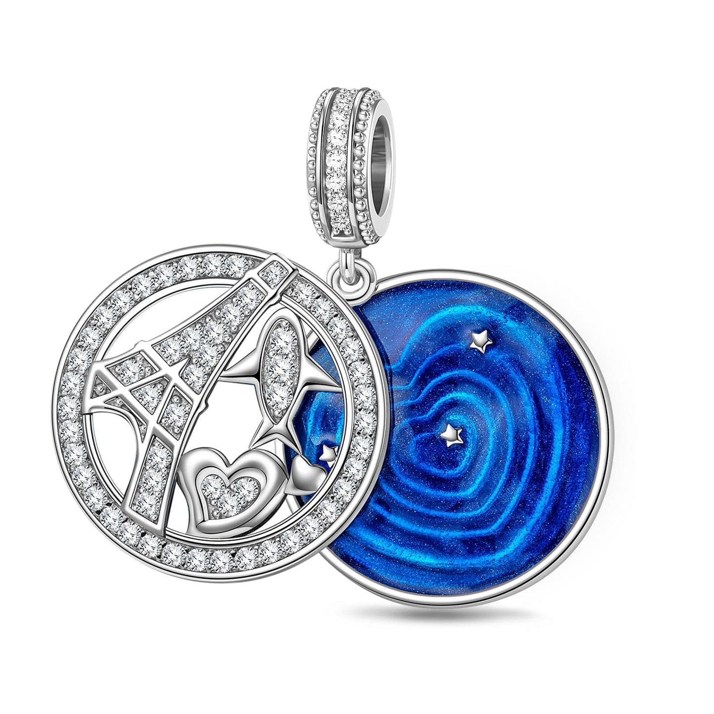 Fly to Paris Tarnish-resistant Silver Charms With Enamel In White Gold Plated